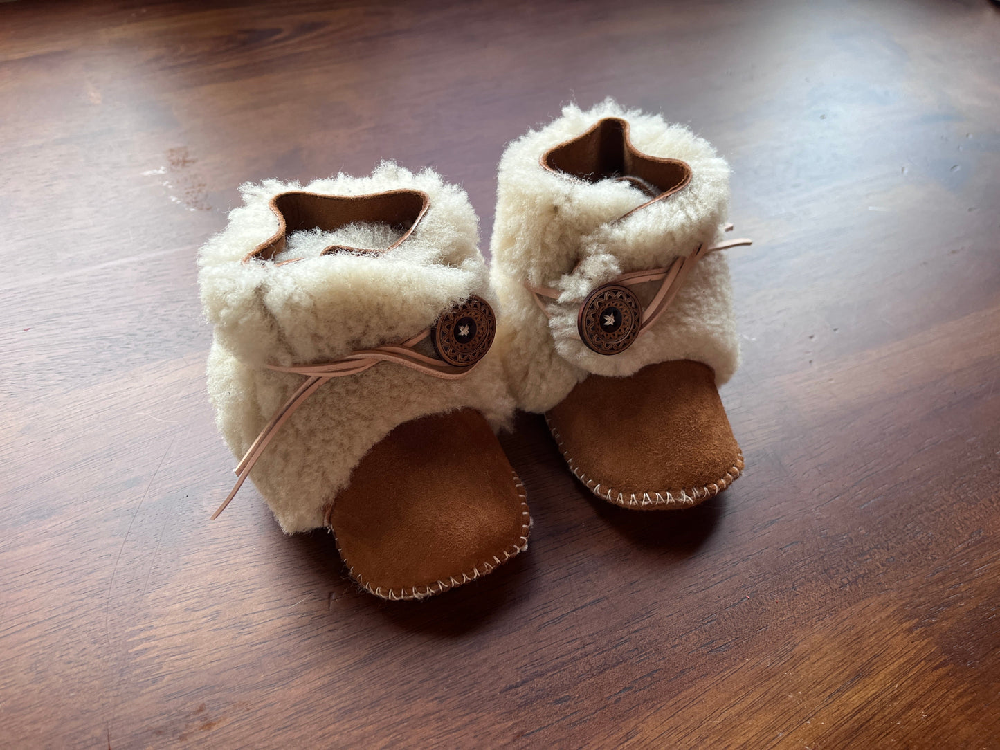 Handsewn wool sherpa baby booties