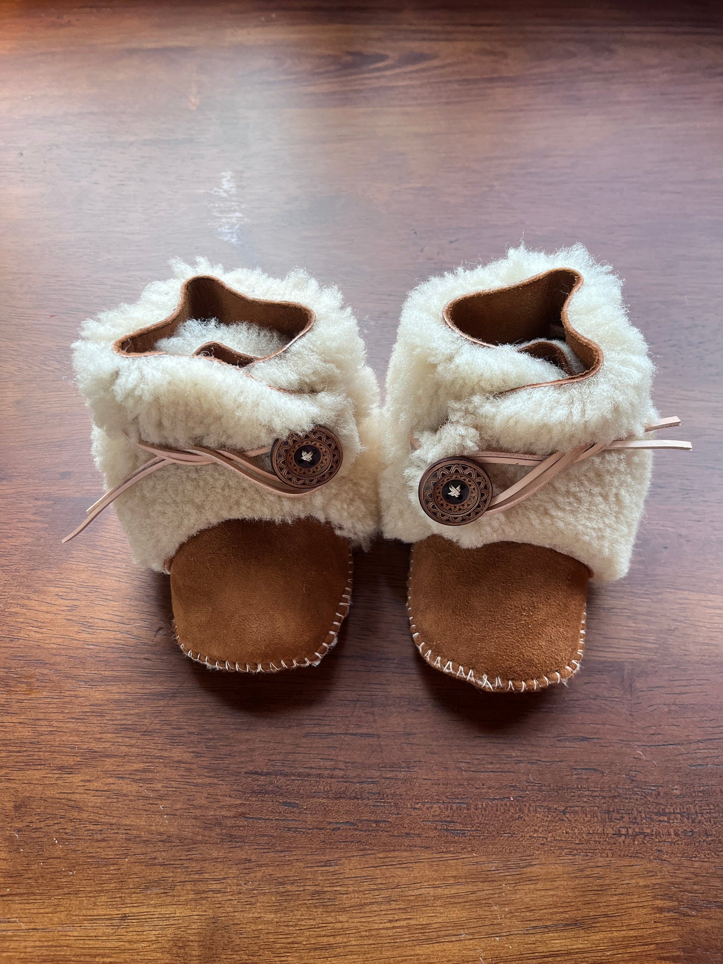 Handsewn wool sherpa baby booties