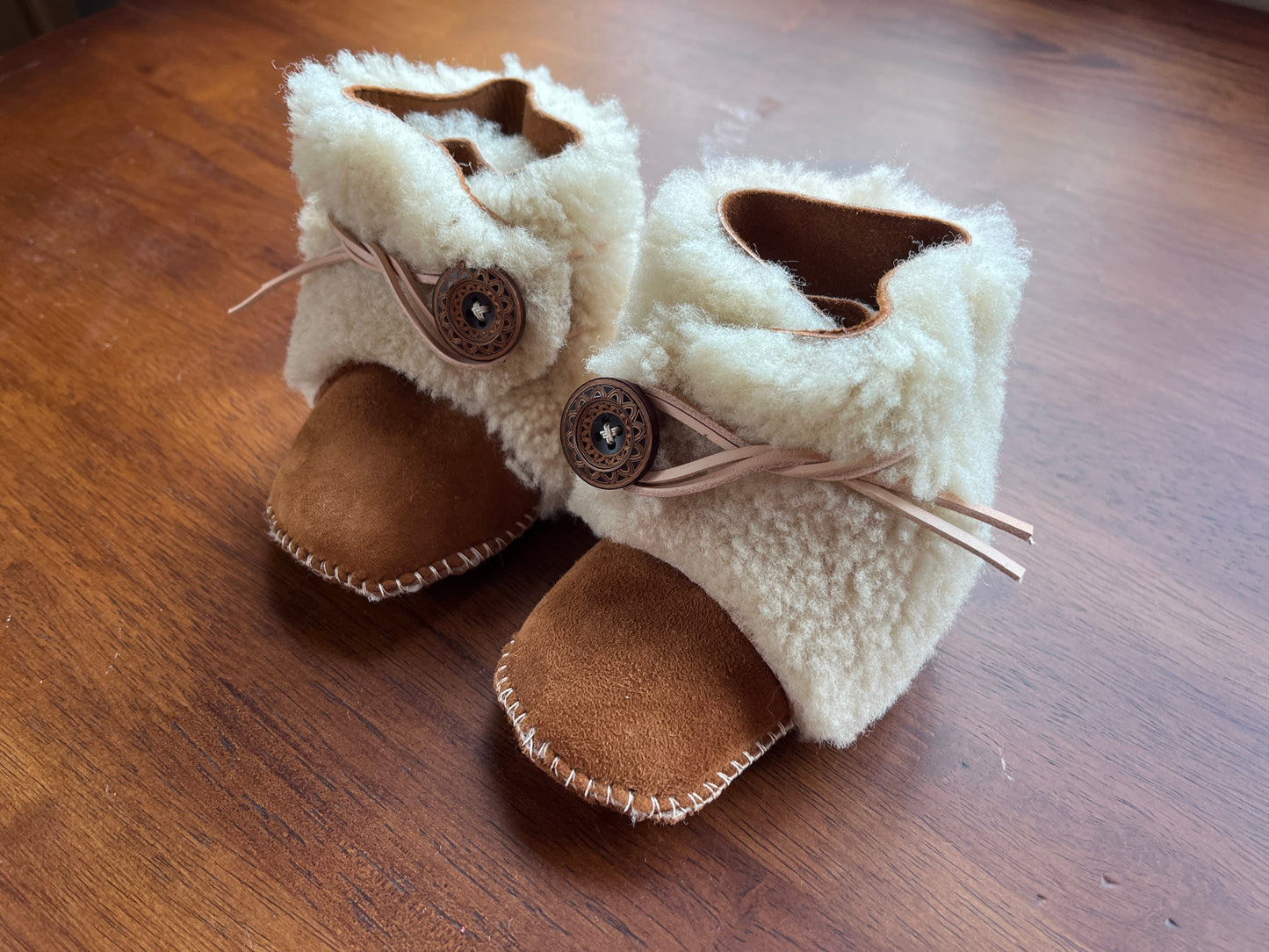 Handsewn wool sherpa baby booties