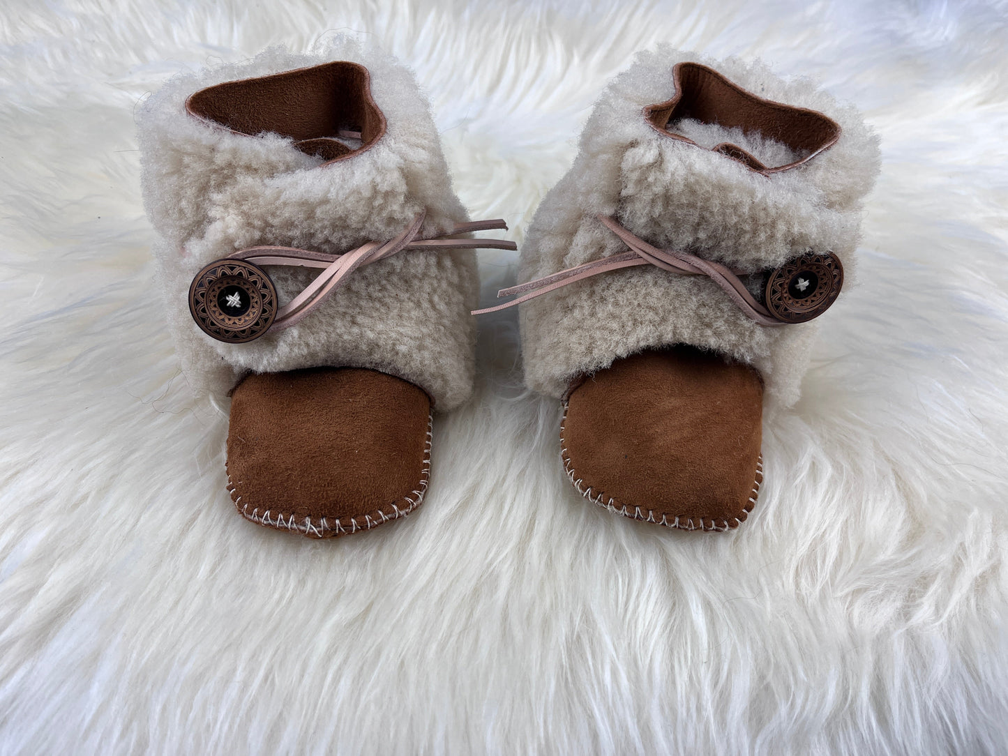 Handsewn wool sherpa baby booties