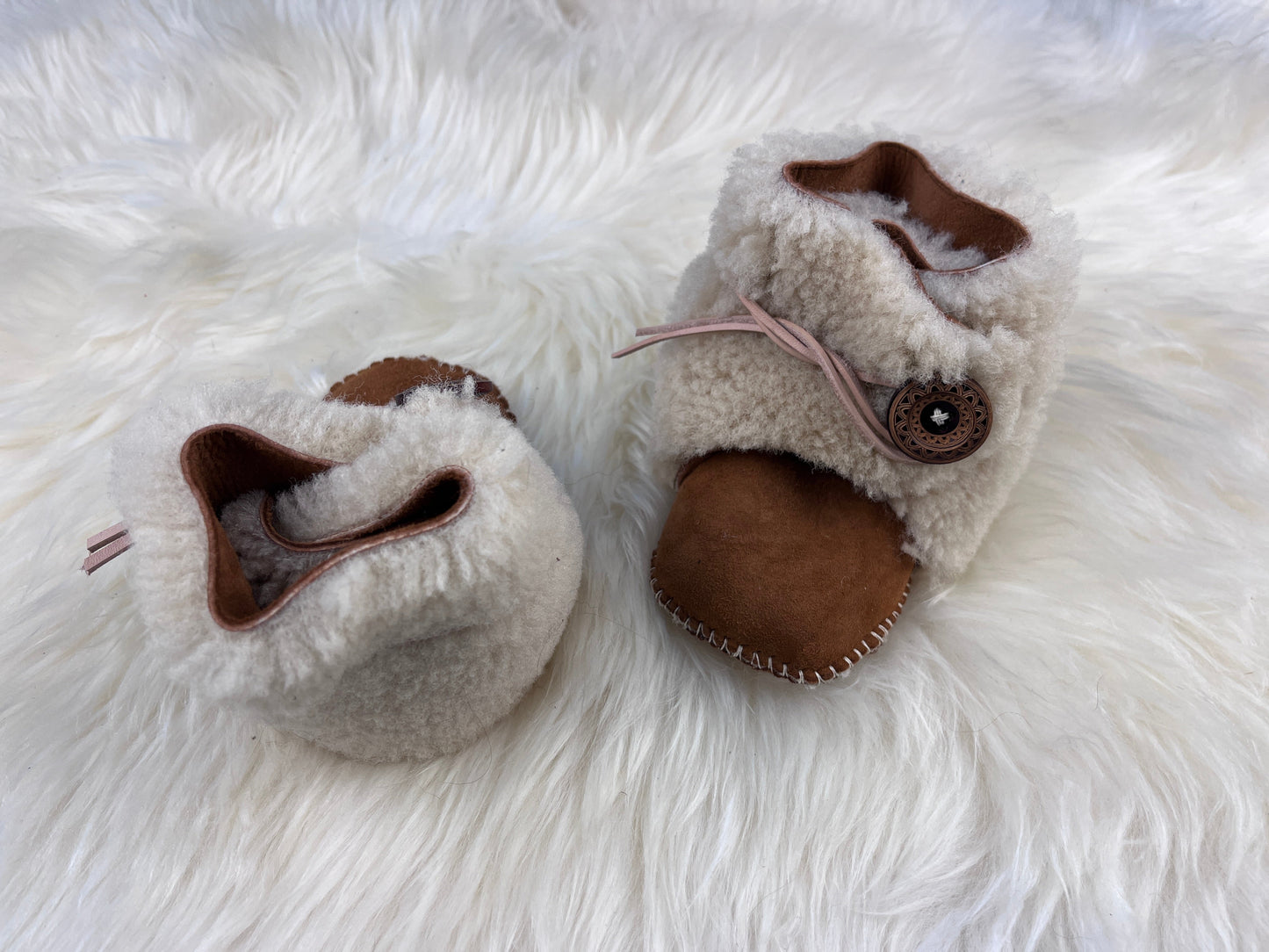 Handsewn wool sherpa baby booties