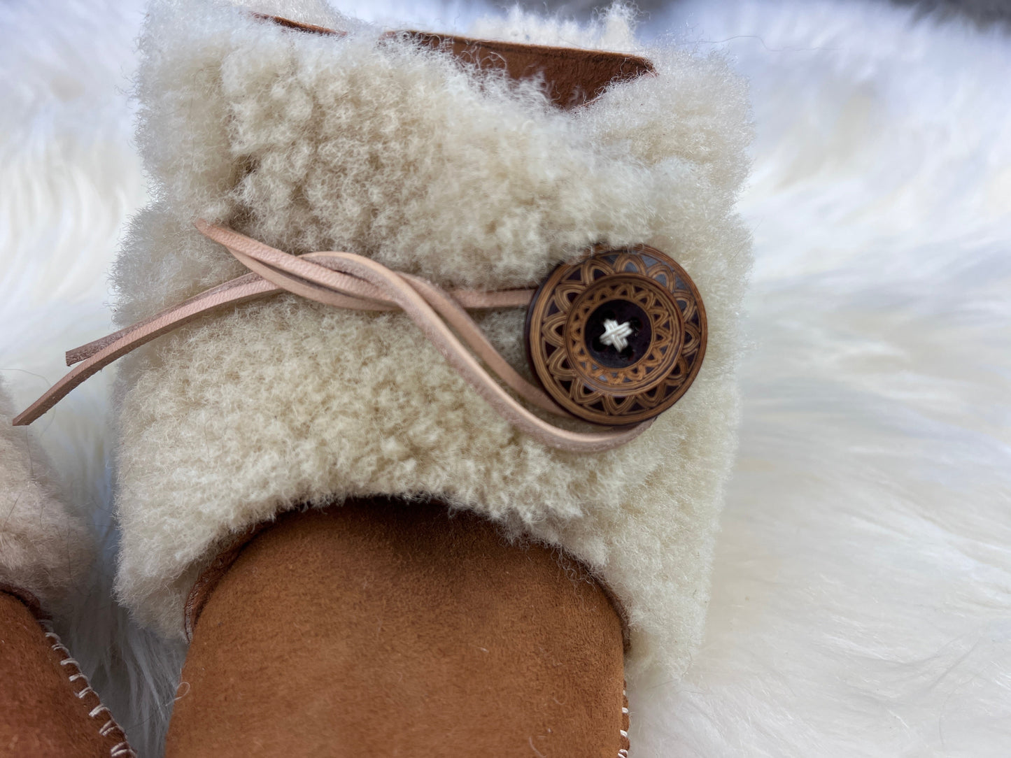 Handsewn wool sherpa baby booties
